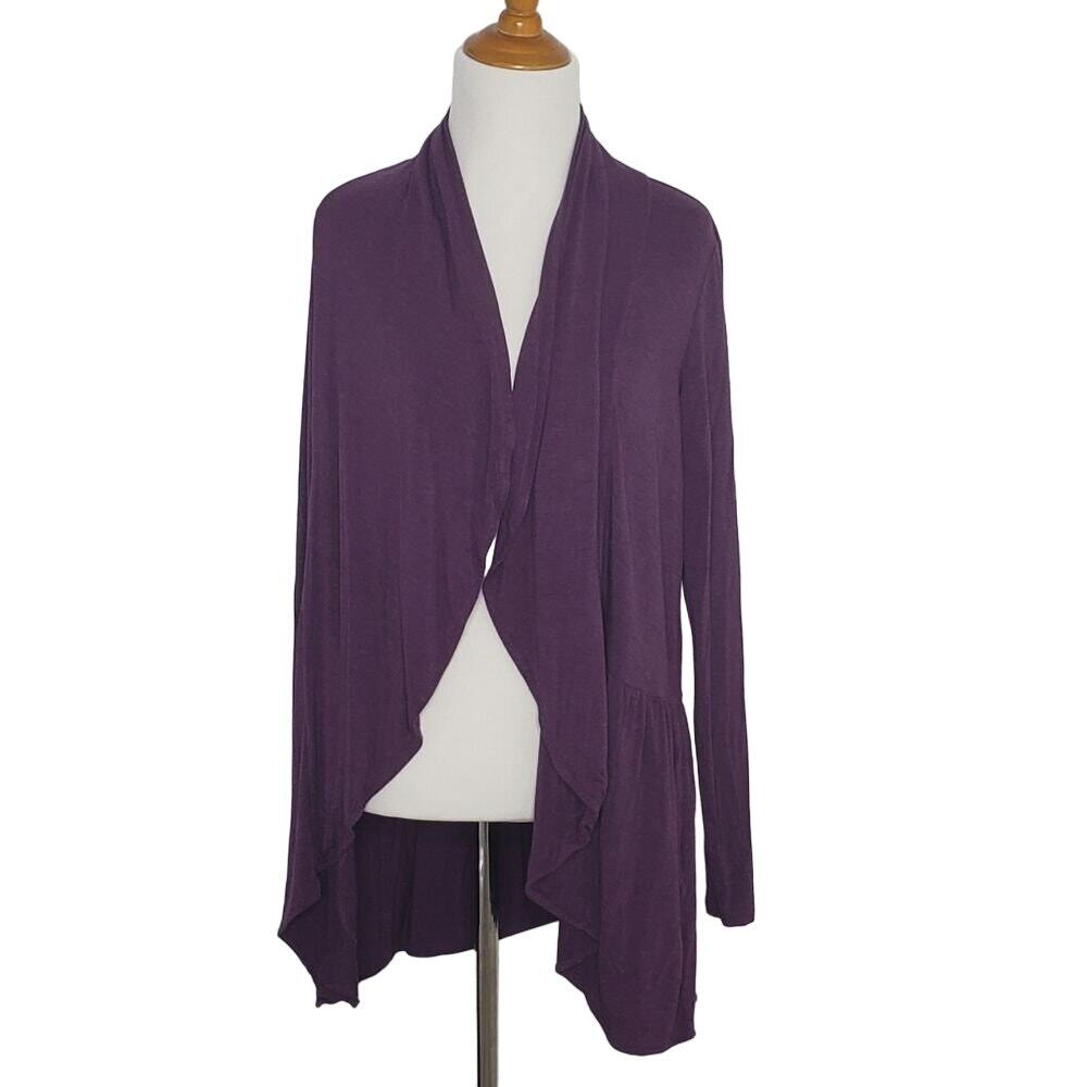 LOGO by Lori Goldstein Open Front Cascade Cardigan Purple Women Extra Small XS